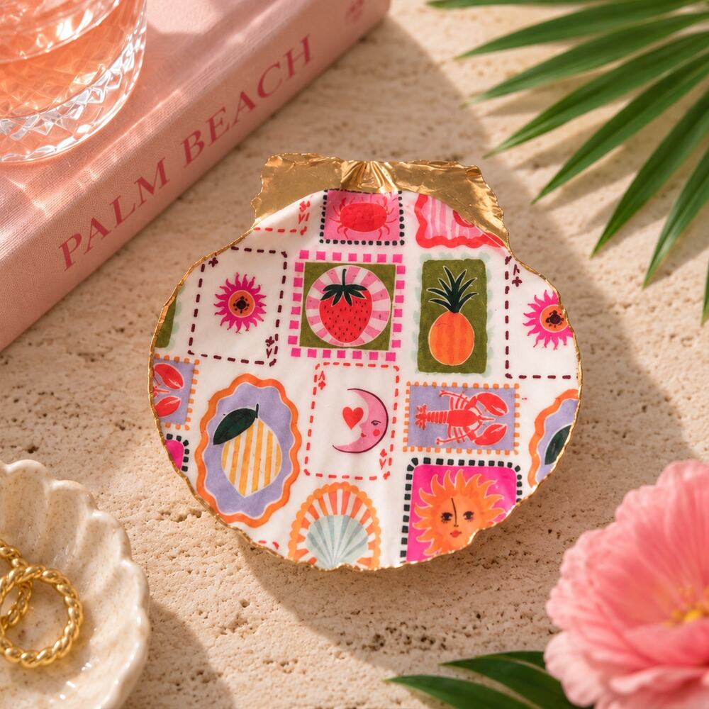 Seashell Trinket Dish, Colorful Ring Dish, Maximalist Decor, Hostess Gift